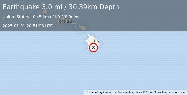 Earthquake 10 km E of Pāhala, Hawaii (3.0 ml) (2025-01-01 20:51:28 UTC)