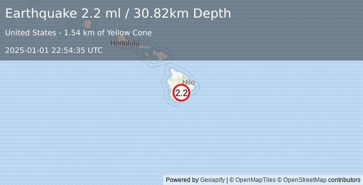 Earthquake 12 km NE of Pāhala, Hawaii (2.2 ml) (2025-01-01 22:54:35 UTC)