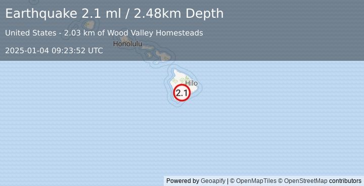 Earthquake 10 km N of Pāhala, Hawaii (2.1 ml) (2025-01-04 09:23:52 UTC)