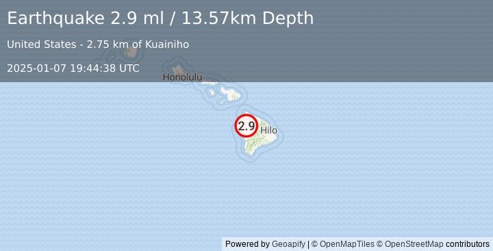 Earthquake 10 km S of Waikoloa, Hawaii (2.9 ml) (2025-01-07 19:44:38 UTC)