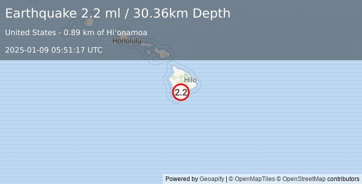 Earthquake 1 km SW of Pāhala, Hawaii (2.2 ml) (2025-01-09 05:51:17 UTC)