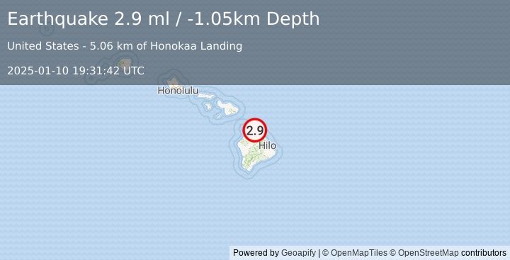 Earthquake 7 km N of Honoka‘a, Hawaii (2.9 ml) (2025-01-10 19:31:42 UTC)