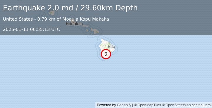 Earthquake 3 km S of Pāhala, Hawaii (2.0 md) (2025-01-11 06:55:13 UTC)