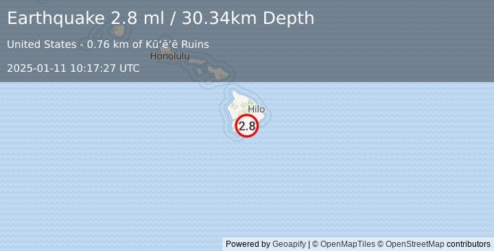 Earthquake 10 km E of Pāhala, Hawaii (2.8 ml) (2025-01-11 10:17:27 UTC)