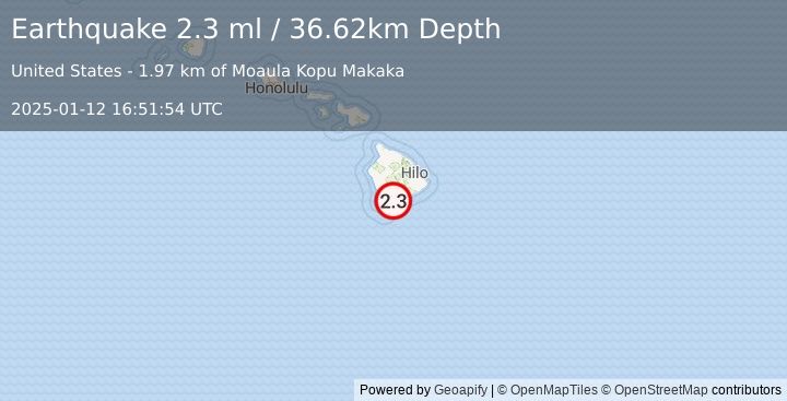 Earthquake 4 km SW of Pāhala, Hawaii (2.3 ml) (2025-01-12 16:51:54 UTC)