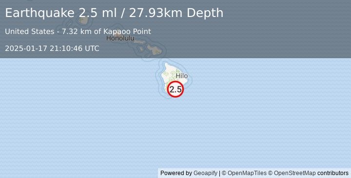 Earthquake 14 km ESE of Pāhala, Hawaii (2.5 ml) (2025-01-17 21:10:46 UTC)