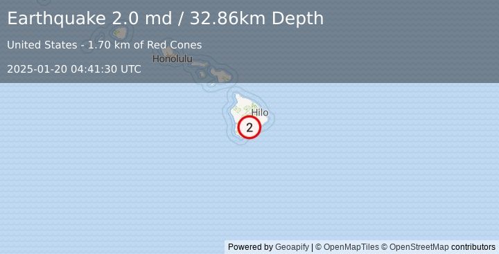 Earthquake 10 km NE of Pāhala, Hawaii (2.0 md) (2025-01-20 04:41:30 UTC)