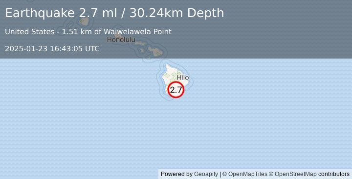 Earthquake 10 km E of Pāhala, Hawaii (2.7 ml) (2025-01-23 16:43:05 UTC)