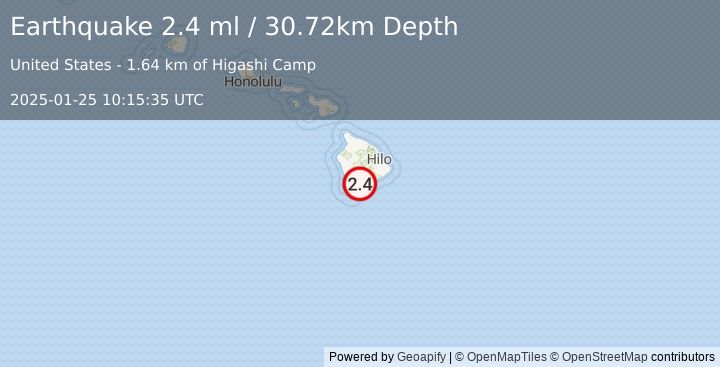 Earthquake 2 km WSW of Pāhala, Hawaii (2.4 ml) (2025-01-25 10:15:35 UTC)