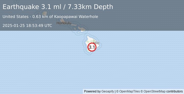 Earthquake 18 km NNE of Pāhala, Hawaii (3.1 ml) (2025-01-25 18:53:49 UTC)