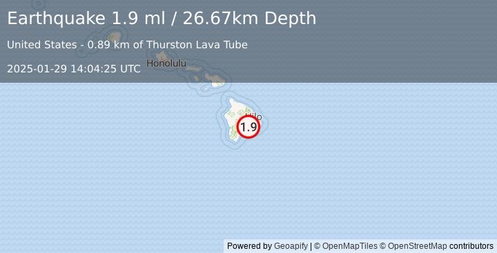 Earthquake 4 km S of Volcano, Hawaii (1.9 ml) (2025-01-29 14:04:25 UTC)