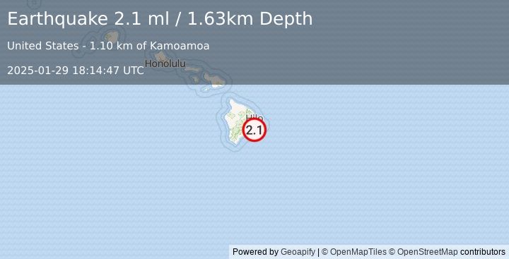 Earthquake 12 km SSE of Fern Forest, Hawaii (2.1 ml) (2025-01-29 18:14:47 UTC)