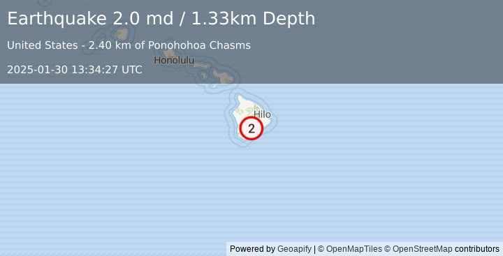 Earthquake 11 km NE of Pāhala, Hawaii (2.0 md) (2025-01-30 13:34:27 UTC)