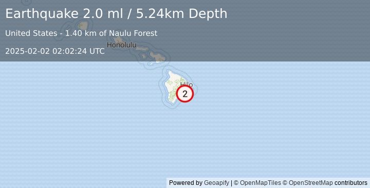 Earthquake 16 km S of Fern Forest, Hawaii (2.0 ml) (2025-02-02 02:02:24 UTC)