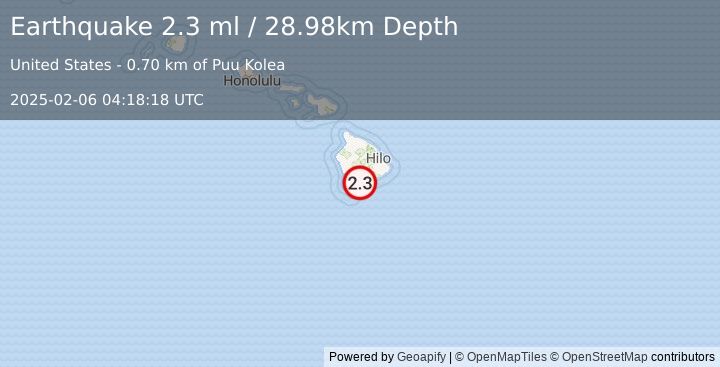 Earthquake 3 km S of Pāhala, Hawaii (2.3 ml) (2025-02-06 04:18:18 UTC)