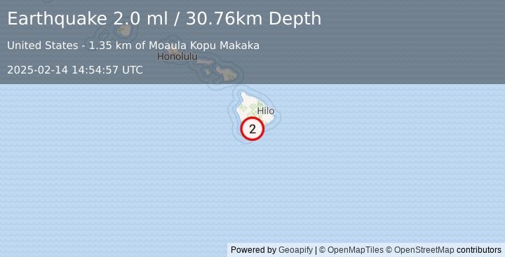 Earthquake 3 km SSW of Pāhala, Hawaii (2.0 ml) (2025-02-14 14:54:57 UTC)