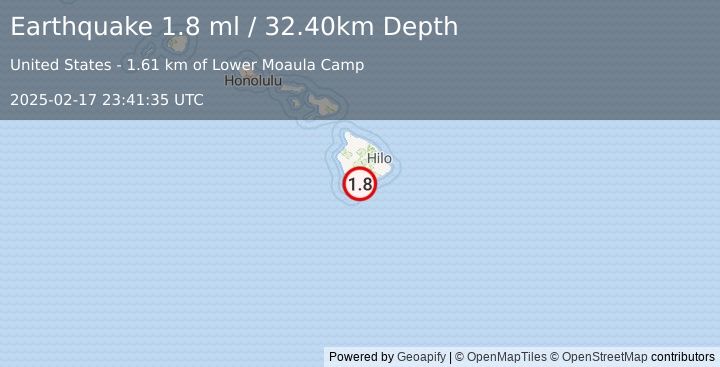 Earthquake 4 km SW of Pāhala, Hawaii (1.8 ml) (2025-02-17 23:41:35 UTC)