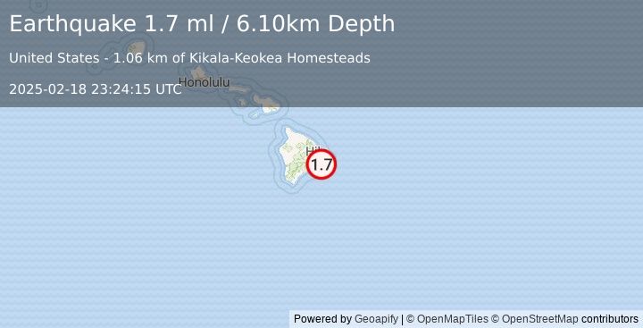 Earthquake 7 km SW of Leilani Estates, Hawaii (1.7 ml) (2025-02-18 23:24:15 UTC)