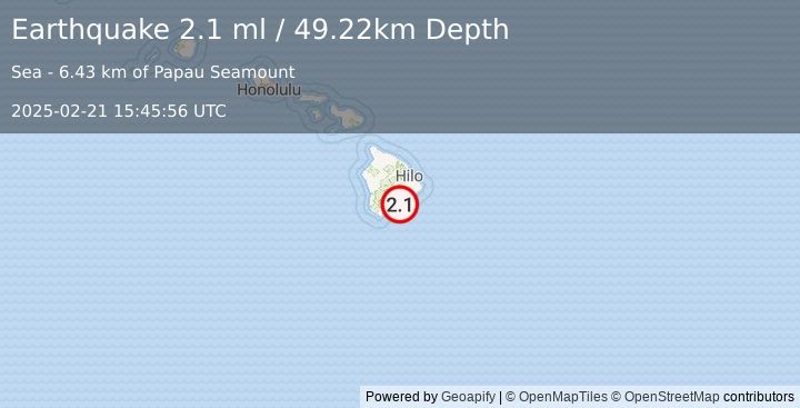 Earthquake 23 km E of Pāhala, Hawaii (2.1 ml) (2025-02-21 15:45:56 UTC)