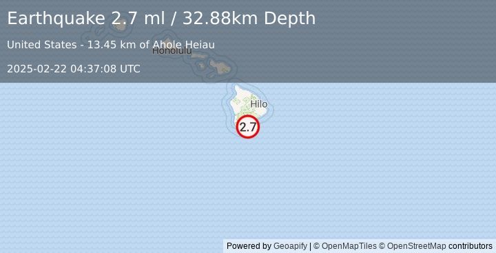 Earthquake 16 km ESE of Naalehu, Hawaii (2.7 ml) (2025-02-22 04:37:08 UTC)