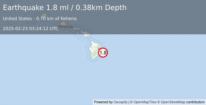 Earthquake 5 km SW of Leilani Estates, Hawaii (1.8 ml) (2025-02-23 03:24:12 UTC)