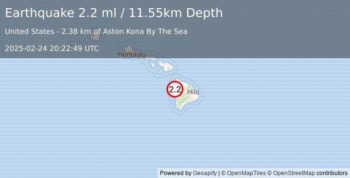 Earthquake 13 km NE of Kalaoa, Hawaii (2.2 ml) (2025-02-24 20:22:49 UTC)