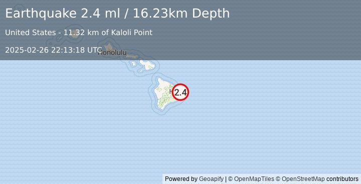 Earthquake 15 km NE of Hawaiian Paradise Park, Hawaii (2.4 ml) (2025-02-26 22:13:18 UTC)