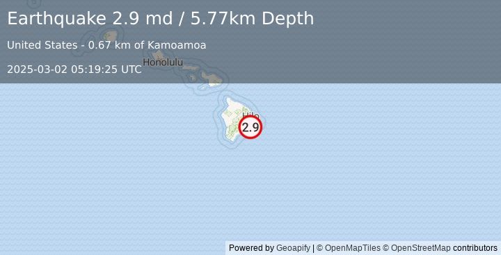 Earthquake 12 km SSE of Fern Forest, Hawaii (2.9 md) (2025-03-02 05:19:25 UTC)