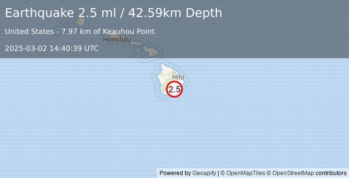 Earthquake 24 km E of Pāhala, Hawaii (2.5 ml) (2025-03-02 14:40:39 UTC)