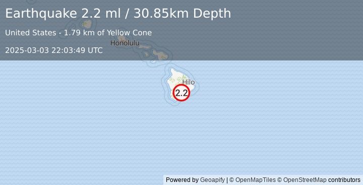 Earthquake 12 km NE of Pāhala, Hawaii (2.2 ml) (2025-03-03 22:03:49 UTC)