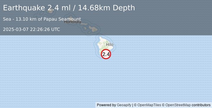 Earthquake 23 km SE of Pāhala, Hawaii (2.4 ml) (2025-03-07 22:26:26 UTC)