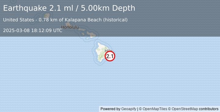 Earthquake 14 km SSW of Leilani Estates, Hawaii (2.1 ml) (2025-03-08 18:12:09 UTC)