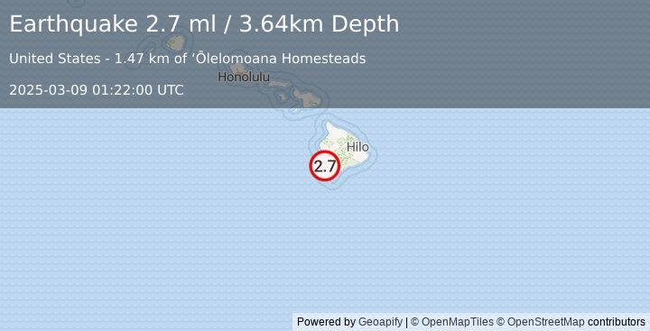 Earthquake 20 km S of Honaunau-Napoopoo, Hawaii (2.7 ml) (2025-03-09 01:22:00 UTC)