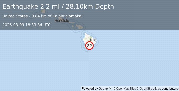 Earthquake 7 km ENE of Pāhala, Hawaii (2.2 ml) (2025-03-09 18:33:34 UTC)