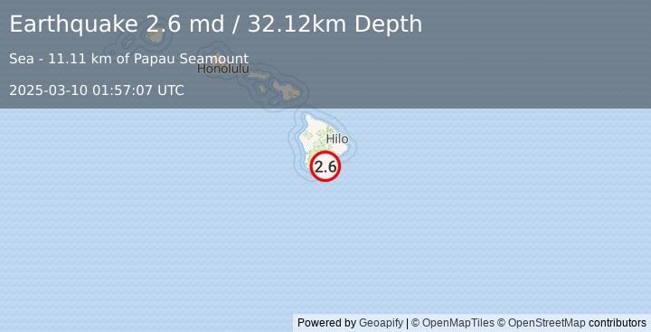 Earthquake 18 km SE of Pāhala, Hawaii (2.6 md) (2025-03-10 01:57:07 UTC)