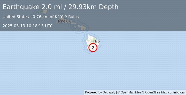 Earthquake 10 km E of Pāhala, Hawaii (2.0 ml) (2025-03-13 10:18:13 UTC)