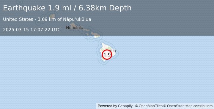 Earthquake 23 km W of Volcano, Hawaii (1.9 ml) (2025-03-15 17:07:22 UTC)