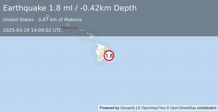 Earthquake 11 km SW of Leilani Estates, Hawaii (1.8 ml) (2025-03-19 14:09:02 UTC)