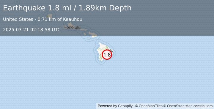 Earthquake 4 km SW of Volcano, Hawaii (1.8 ml) (2025-03-21 02:18:58 UTC)