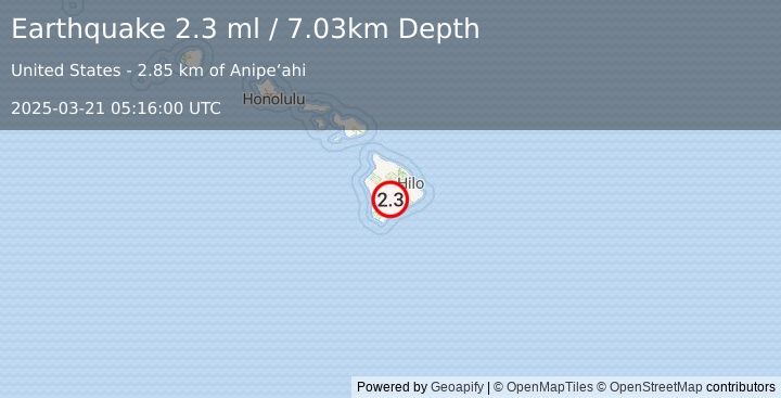 Earthquake 21 km N of Pāhala, Hawaii (2.3 ml) (2025-03-21 05:16:00 UTC)