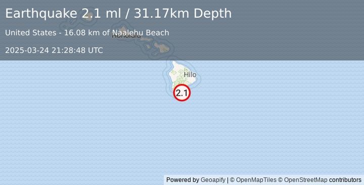 Earthquake 19 km SE of Naalehu, Hawaii (2.1 ml) (2025-03-24 21:28:48 UTC)