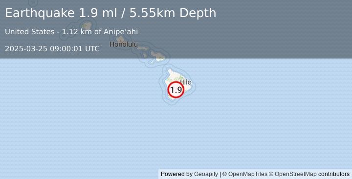 Earthquake 20 km N of Pāhala, Hawaii (1.9 ml) (2025-03-25 09:00:01 UTC)