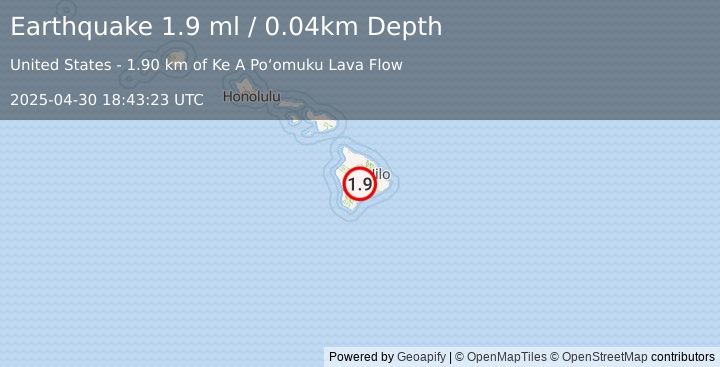 Earthquake 25 km WNW of Volcano, Hawaii (1.9 ml) (2025-04-30 18:43:23 UTC)