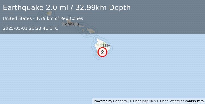 Earthquake 10 km ENE of Pāhala, Hawaii (2.0 ml) (2025-05-01 20:23:41 UTC)