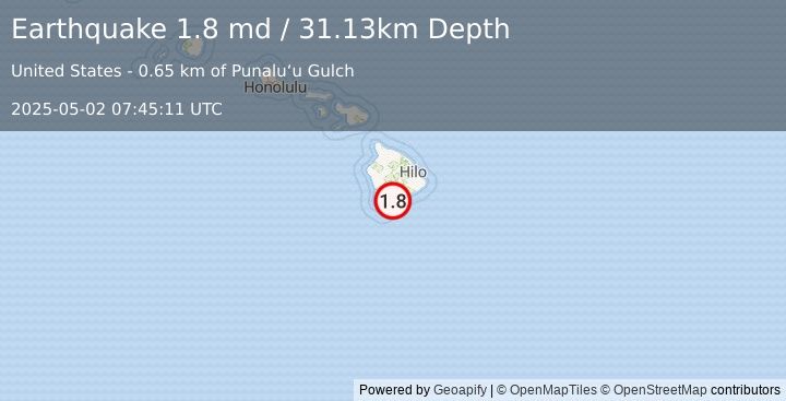 Earthquake 5 km S of Pāhala, Hawaii (1.8 md) (2025-05-02 07:45:11 UTC)