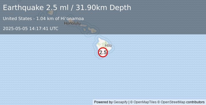 Earthquake 1 km SW of Pāhala, Hawaii (2.5 ml) (2025-05-05 14:17:41 UTC)