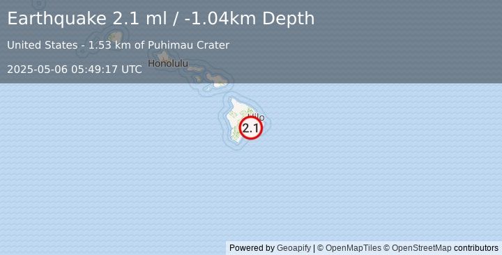 Earthquake 5 km S of Volcano, Hawaii (2.1 ml) (2025-05-06 05:49:17 UTC)