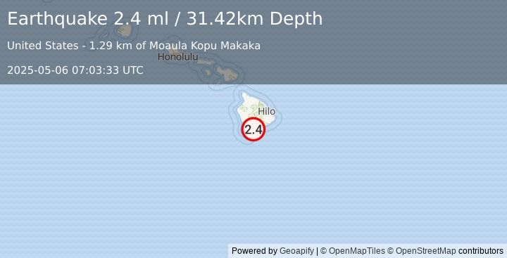 Earthquake 3 km SSW of Pāhala, Hawaii (2.4 ml) (2025-05-06 07:03:33 UTC)