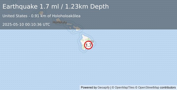 Earthquake 7 km SW of Volcano, Hawaii (1.7 ml) (2025-05-10 00:10:36 UTC)