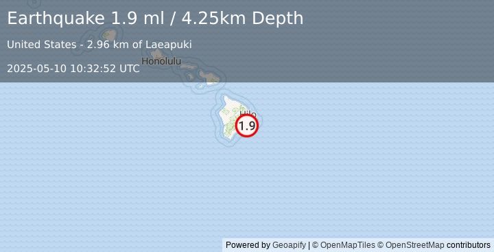 Earthquake 13 km SSE of Fern Forest, Hawaii (1.9 ml) (2025-05-10 10:32:52 UTC)